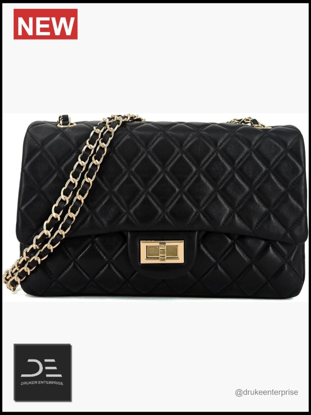 Quilted Lambskin Leather Crossbody Bag with Gold Chain Strap